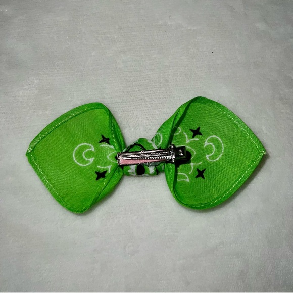 Lime Green Paisley Rockabilly Bandana Knotted Hair Bow - Picture 8 of 11